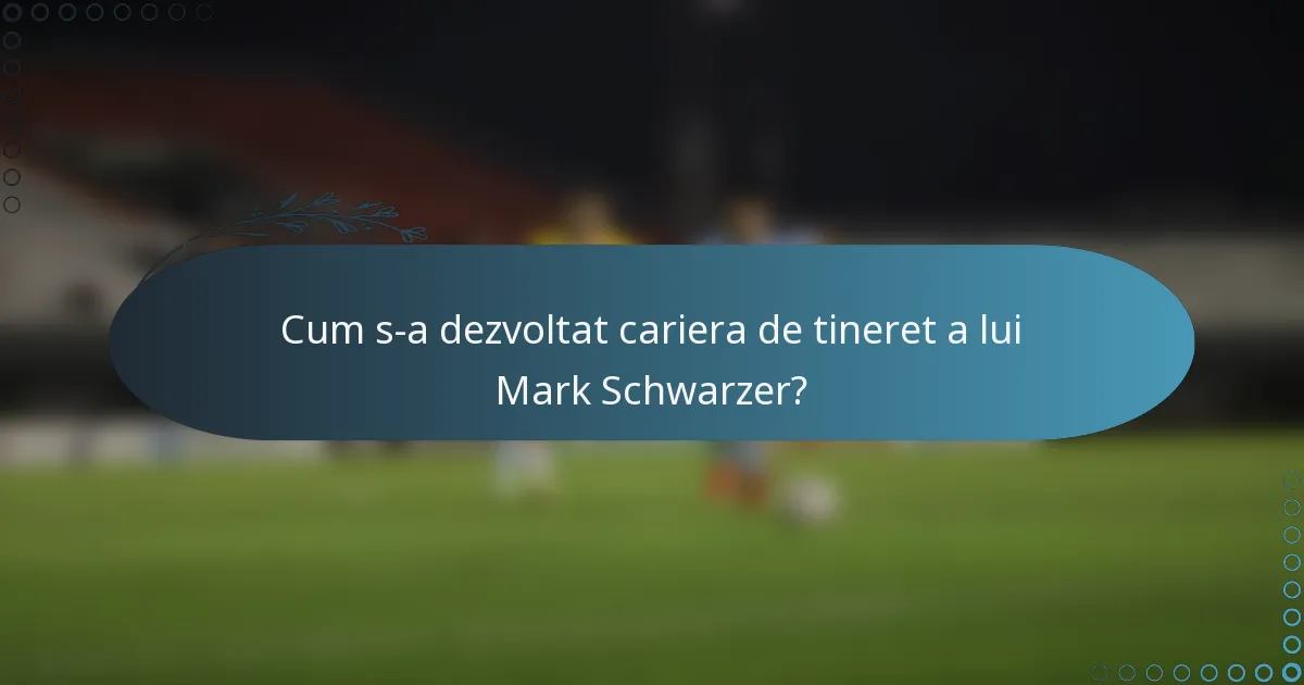 Cum s-a dezvoltat cariera de tineret a lui Mark Schwarzer?